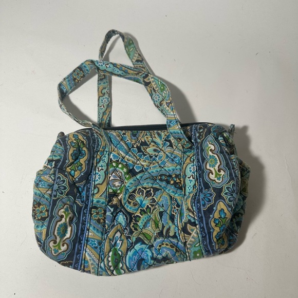Blue and Green Quilted Shoulder Bag with Paisley Pattern - Picture 1 of 5